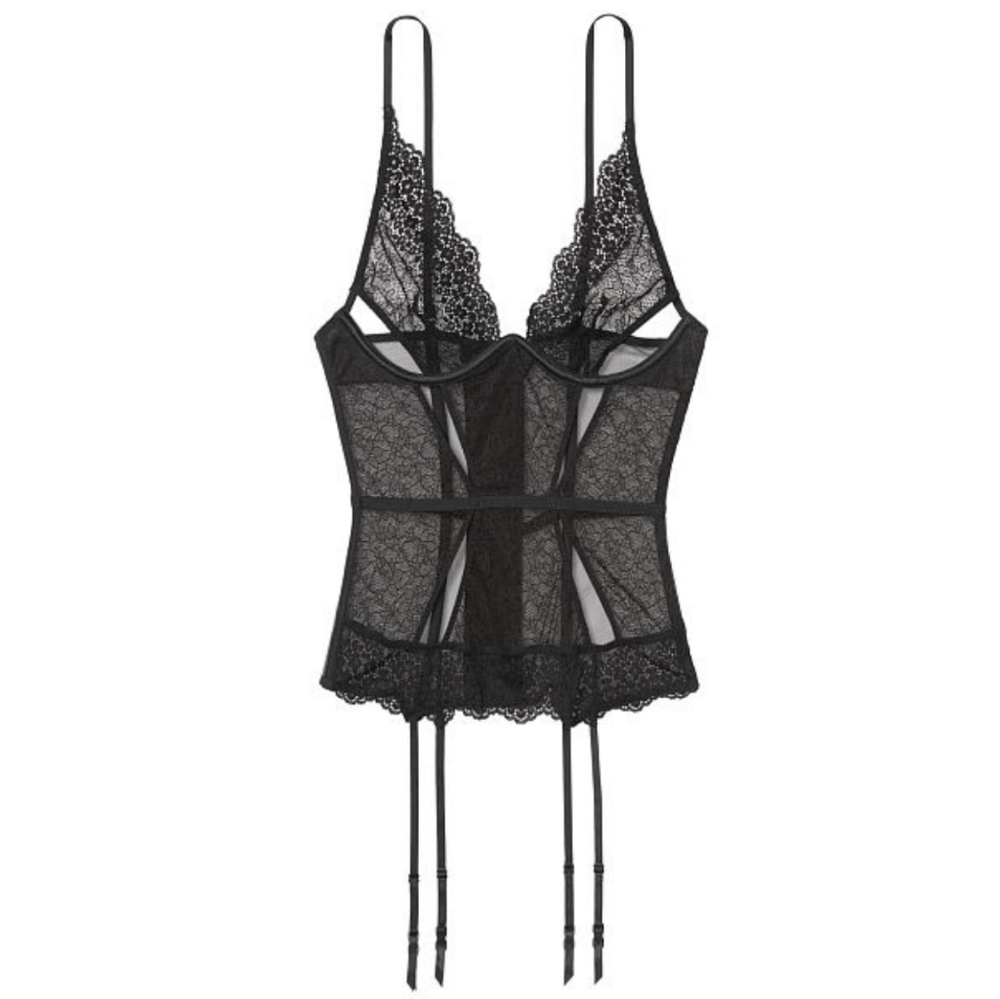Victoria's secret black floral embroidered corset